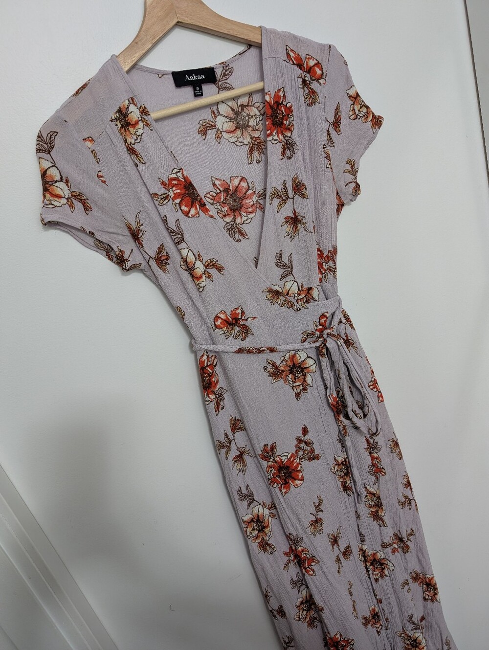 Aakaa Small Maxi Dress Summer Purple Flowers Long V-neck Wrap Cocktail Gown